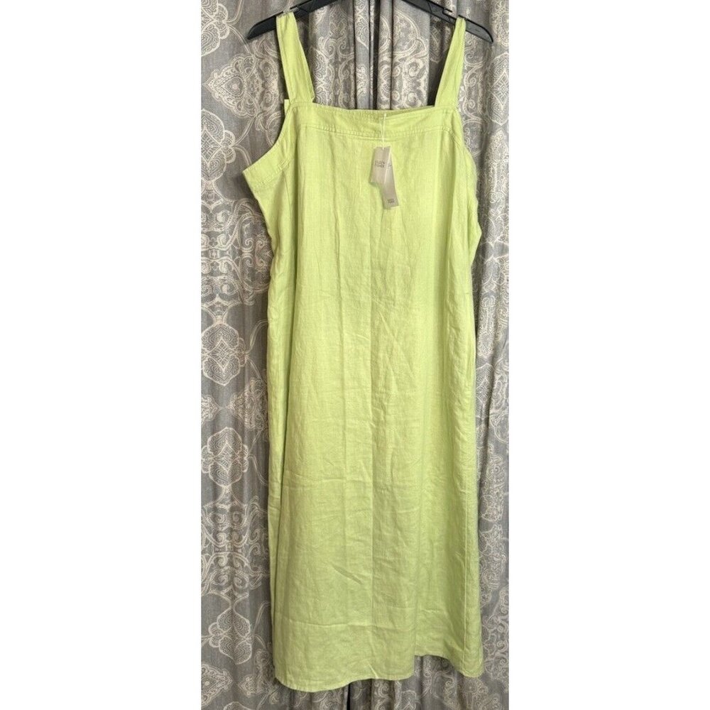 Eileen Fisher Honeydew Organic Linen F/L Square Neck Dress Size Large NEW